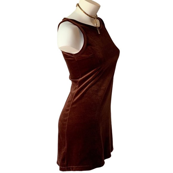 Like new brown velvet/velour boat neck fit & flare mini dress - size M - Picture 3 of 7